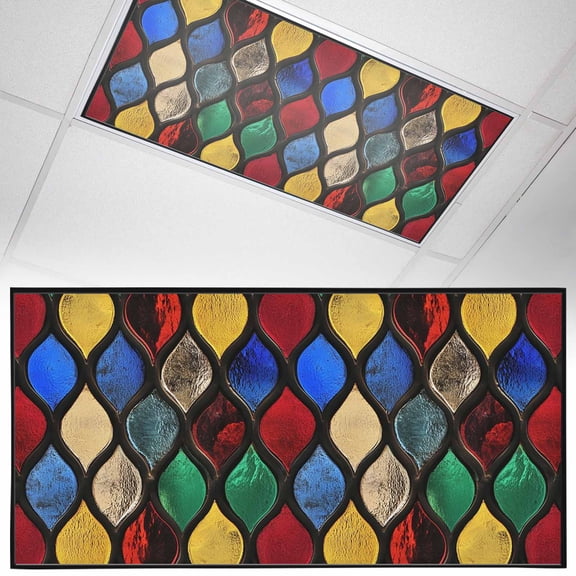 1 Pack Magnetic Fluorescent Light Covers 2x4 Ft, Abstract Stained Glass Moroccan Texture Magnetic Fluorescent Light Covers, Magnetic Light Covers for Ceiling Lights Classroom Office Home Decor
