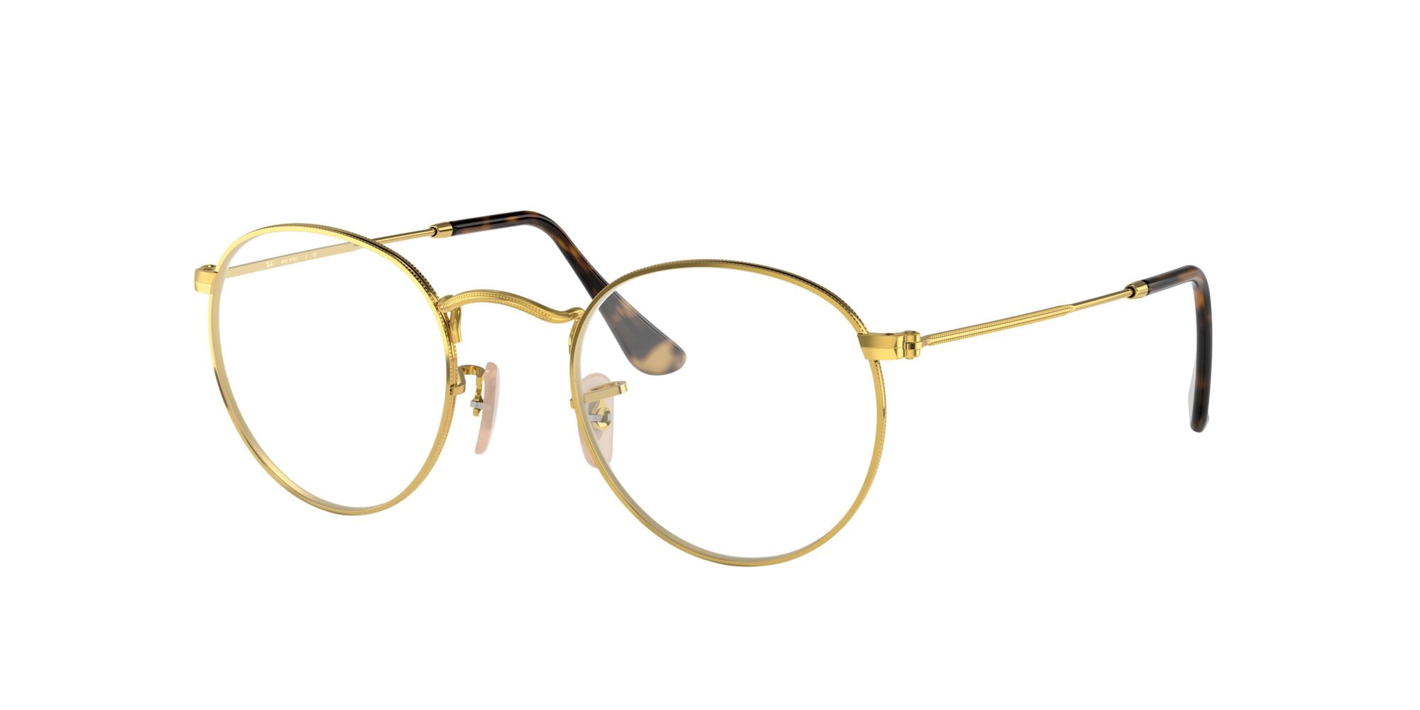 Ray-Ban Round Metal Prescription Eye Glasses with Metal Frames and Case, Arista Gold, Size 50