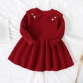 thumbnail image 5 of GUOBIOZIY Baby Girl Fall Winter Dress Long Sleeve Vintage Knit Sweater Dress Little Girl Dresses Skirt Red,6-7 Y, 5 of 9