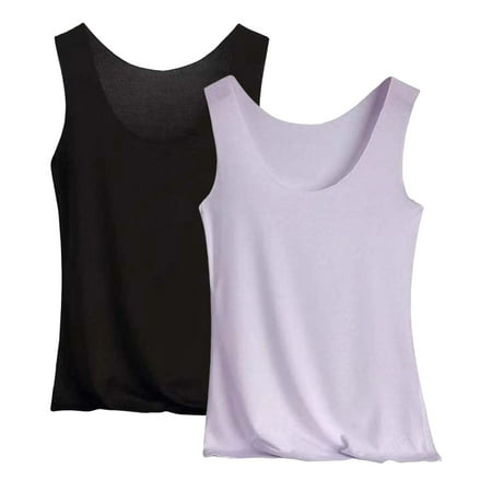 Pxiakgy Hot Sale!! Womens Modal Padded Built-In-Bra Tanks Tops Crew Neck Wireless Bra Camisole Casual Slim-Fit Shirts Tee 2Pc Grey 4Xl