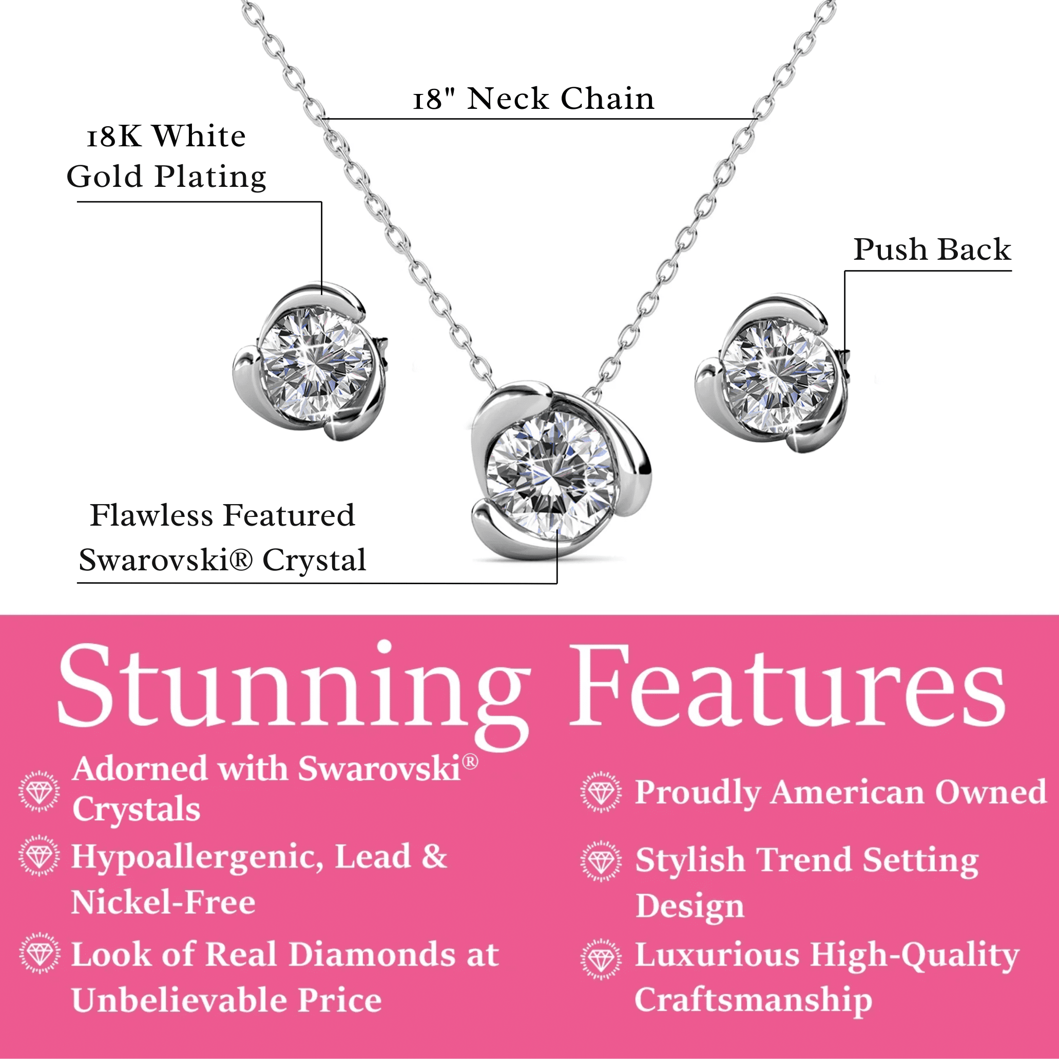 Cate & Chloe Harmony 18k White Gold Plated Silver Jewelry Set with Swarovski Crystals Gift for Women