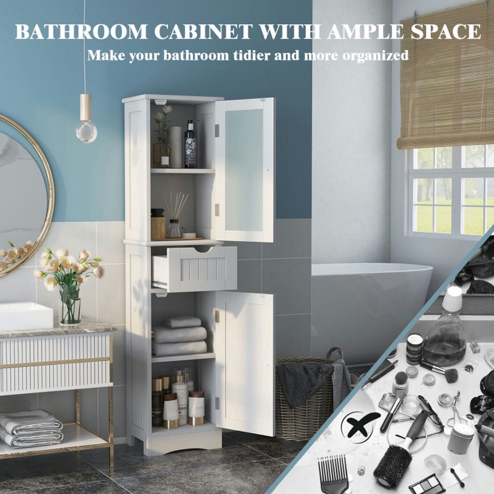 Finihen Bathroom Storage Cabinet, Bathroom Floor Cabinet, Tall Floor Storage Cabinet with 2 Doors and 1 Drawer for Bathroom, Living Room, Bedroom, Kitchen, White Finihen Bathroom Storage Cabinet, Bathroom Floor Cabinet, Tall Floor Storage Cabinet with 2 Doors and 1 Drawer for Bathroom, Living Room, Bedroom, Kitchen, White