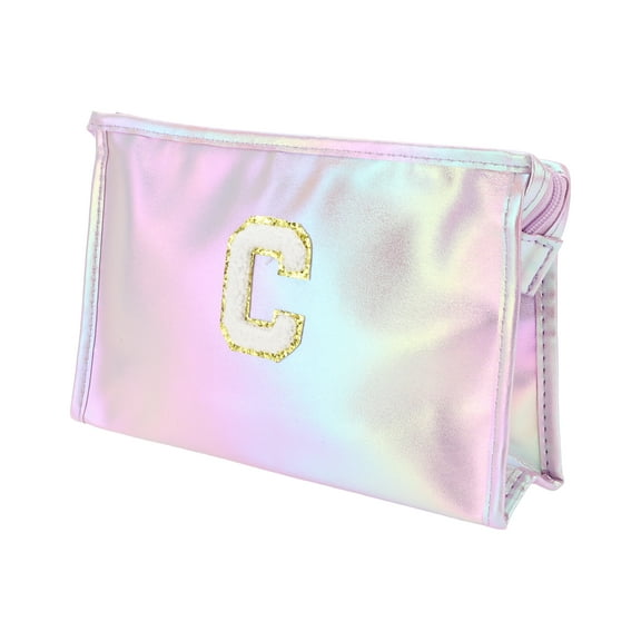 Unique Bargains 1 Pc Women Durable Letter C Makeup Bag for Vacation Outdoor Activities Purple PU