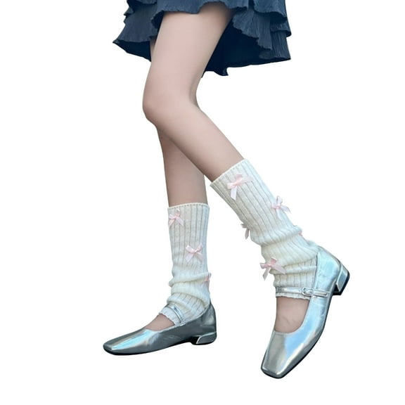 Y2K Knitted Leg Warmers Socks Punk Girls Japanese Leg Cover Bowknot Socks