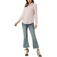 thumbnail image 2 of INSPIRE CHIC Women's Button Down Shirt Ditsy Floral Long Sleeve Point Collar Office Top M Pink1, 2 of 6