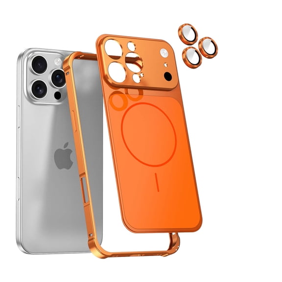 Magnetic Case for Apple iPhone 17 Pro with Camera Lens Protector, Shockproof Compatible with Magsafe Anti-Scratch Full Body Protective Metal Cover, Orange