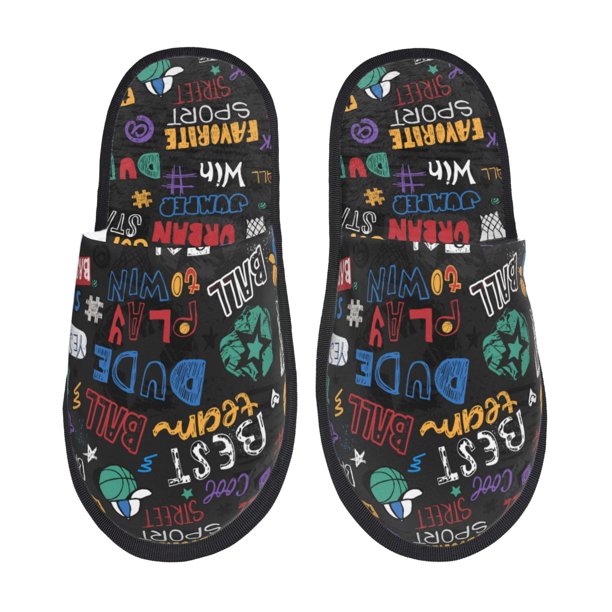 Fotbe Basketball Pantuflas Peludas para Mujer con Estampado, Zapatillas de Peluche, Zapatos de Invierno para Casa, Uso Interior y Exterior-Large
