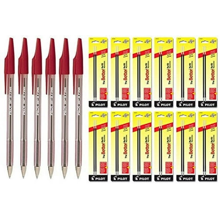 Pilot The Better Ballpoint Stick Pens, Fine Point Red Ink 6 Pens & 24 Refills
