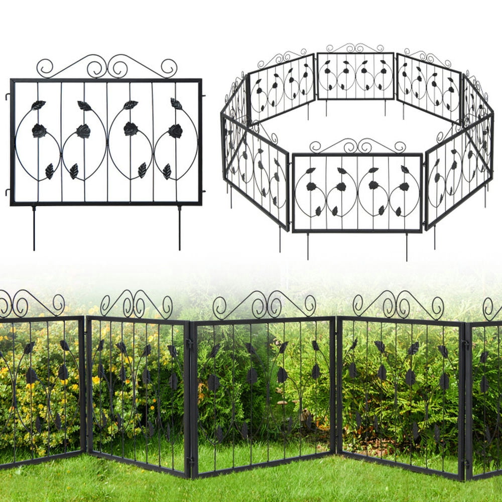 Spaco Outdoor Decorative Fence with 8-Panel Animal Barrier, Decorative Garden Fence with Sharp Bottom Legs, Decorative Fenc for Outdoor as Porch, Yard, Black