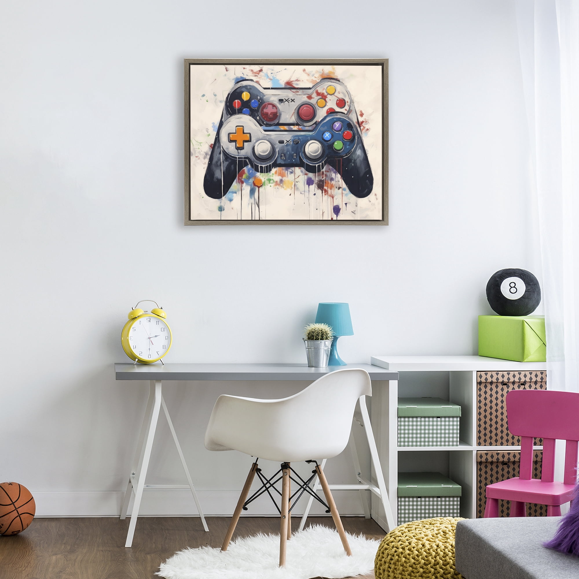 Stupell Industries Joystick Journeys Controller Duo Brown Framed Floater Canvas Wall Art, design by Lazar Studio