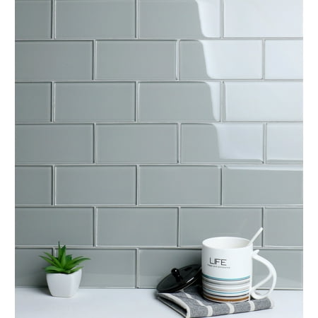 WS Tiles - Sample - Premium Series 3" x 6" Glass Subway Tile in Soft Gray