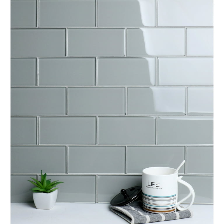 WS Tiles - Premium Soft Gray 3 in. x 6 in. Glass Subway 12 in. x 12 in. Mesh-Backed Wall Tile (5 sq. ft. / Case) WS Tiles - Premium Soft Gray 3 in. x 6 in. Glass Subway 12 in. x 12 in. Mesh-Backed Wall Tile (5 sq. ft. / Case)