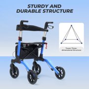 MaxKare Rollator Walker with 8” All Terrain Wheels, 8 Level Adjustable Handle, Foldable Walkers for Seniors with Seat & Backrest, 300lbs, Blue
