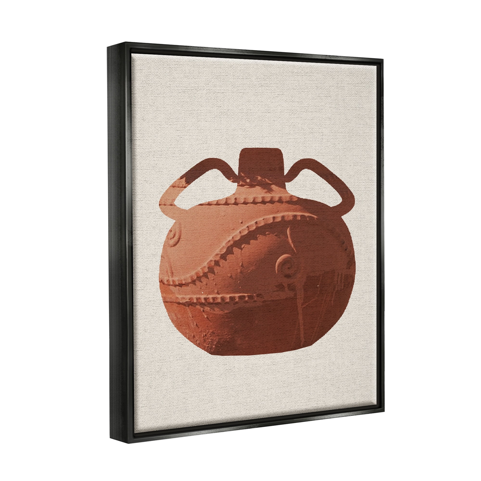 Stupell Industries Ancient Clay Urn Modern Still Life Brown Pottery Jet Black Framed Floating Canvas Wall Art, 24x30, by Daphne Polselli