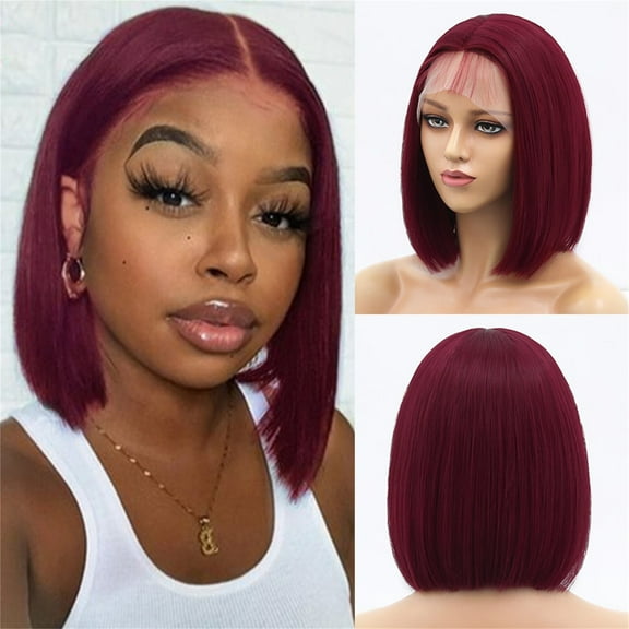 DOPI Front Lace Wig, Front Lace Fiber Wig, Black Female Wig, Cosplay Short Straight Wave Wig, Natural Hair 12 Inches