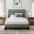 thumbnail image 2 of Einfach Twin Bed Frame, Platform Bed Frame with Panel Upholstered Chenile Fabric Headboard, Green, 2 of 7