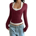 thumbnail image 1 of Women'S Long Sleeve Henley T Shirts Button Ribbed Knit Slim Fit Casual Basic Tops Blouse Wine Red L, 1 of 7