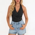 thumbnail image 6 of Felirenzacia Womens Halter Top Tie Wrap Sleeveless Ruched V Neck Fitted Summer Tops Backless Bussiness Casual Clothes,Black,S, 6 of 9