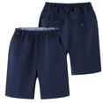 thumbnail image 2 of Wuxian Boy'S Casual School Uniform Shorts Elastic Waist Pull On Solid Color Comfortable Formal Breathable Flat Front Summer Dress Pants Lightweight Hiking Athletic Trunks,Navy,11-12 Years, 2 of 3