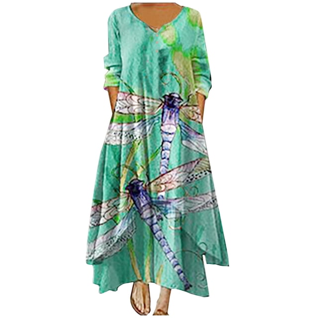 Vestido Irregular Vestido Estampado Vestido de Bolsilloel Invierno de Las Mujeres Tallas Grandes Casual Bolsillo Suelto Vestido Estampado Irregular Odeerbi ODB114661