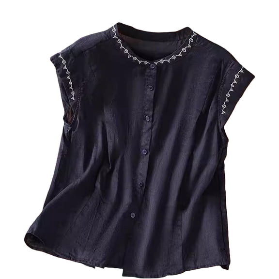 Linen Tops for Women, Yigetop Tank Top for Women Solid Color Sleeveless Blouse Summer Cotton Linen Shirts Casual Round Neck Basic Top Cotton Boho Tops for Women Navy L