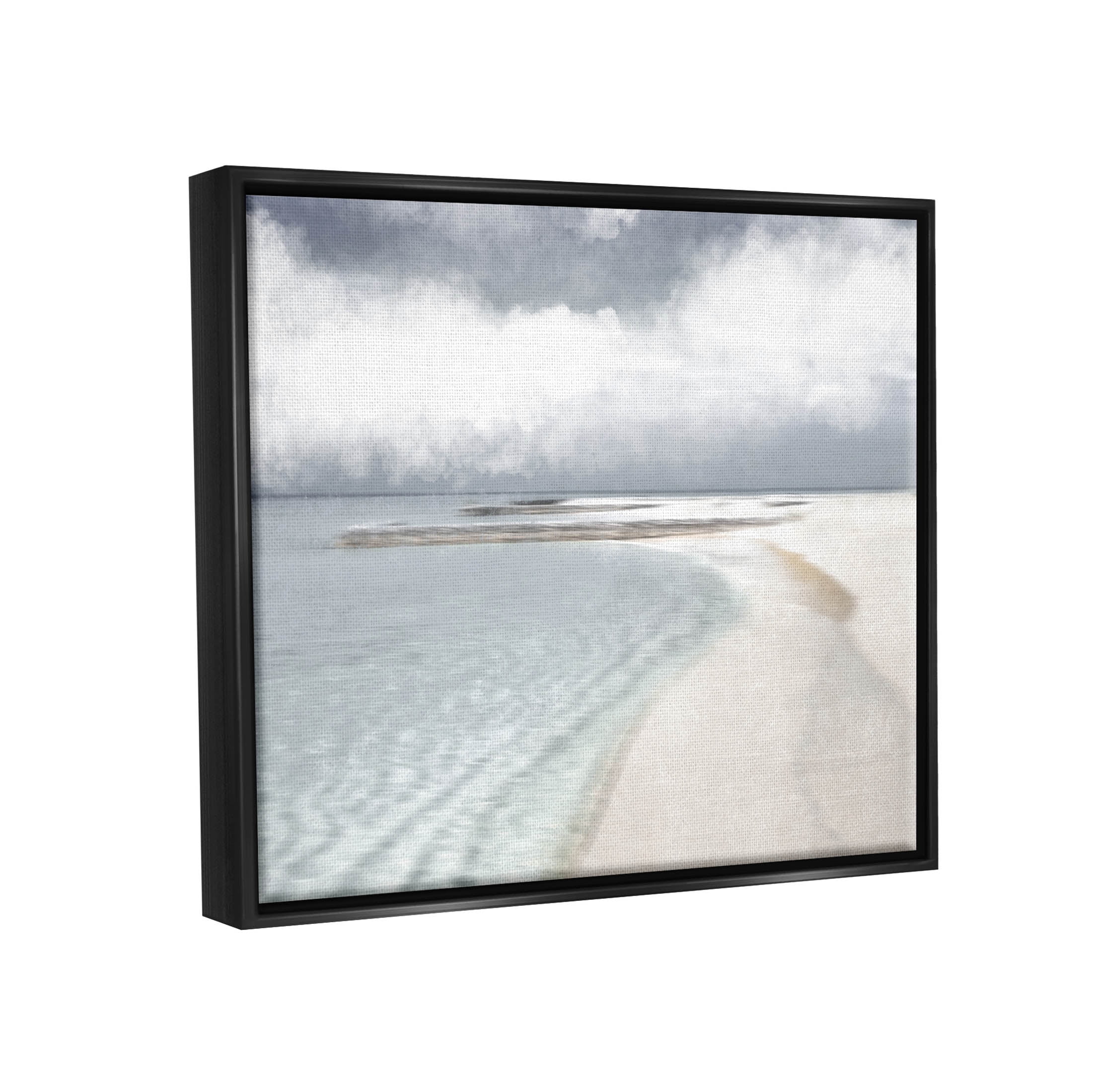 Stupell Industries Nautical Beach Waves Crashing Shoreline Graphic Art Jet Black Floating Framed Canvas Print Wall Art, Design by Marcus Prime