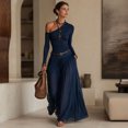 thumbnail image 2 of Quixlent 2 Piece Skirt Set for Women, One Shoulder Long Sleeve Top And Maxi Chiffon Skirt with Belt, Summer Vacation Beach Matching Outfits, 2 of 8