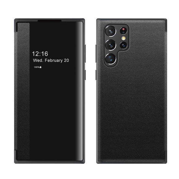 Compatible with Samsung Galaxy S23 Ultra Case Clear View Window,Magnetic Slim Flip Case Drop Protection Shockproof Protective Cover for Samsung Galaxy S23 Ultra Flip Case Cover, Black