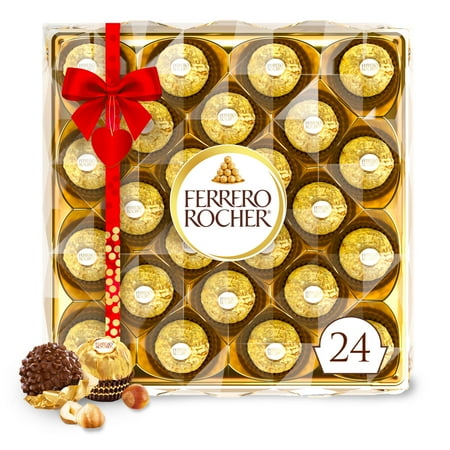 Ferrero Rocher Gourmet Hazelnut Milk Chocolate Valentine’s Day Gift Box, 24 Individually Wrapped Chocolates for Gifting, 10.6 oz