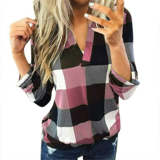 Chemise Décontractée en Coton à Manches Longues à Carreaux pour Femmes, Veste Coupe Ajustée pour Femmes