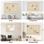 Bulletin Board, 24 x 18 inches Decorative Felt Pin Board, Vision Board Cork Board Alternative for Wall, Foldable Photo Board with 15 Pushpins - Oatmeal