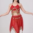 thumbnail image 4 of Kctiaxy Womens Summer Tops with Built in Bra Spaghetti Strap Fringe Sparkly Tank Top Sleeveless V-Neck Belly Crop Blouse Dance Performance, 4 of 8