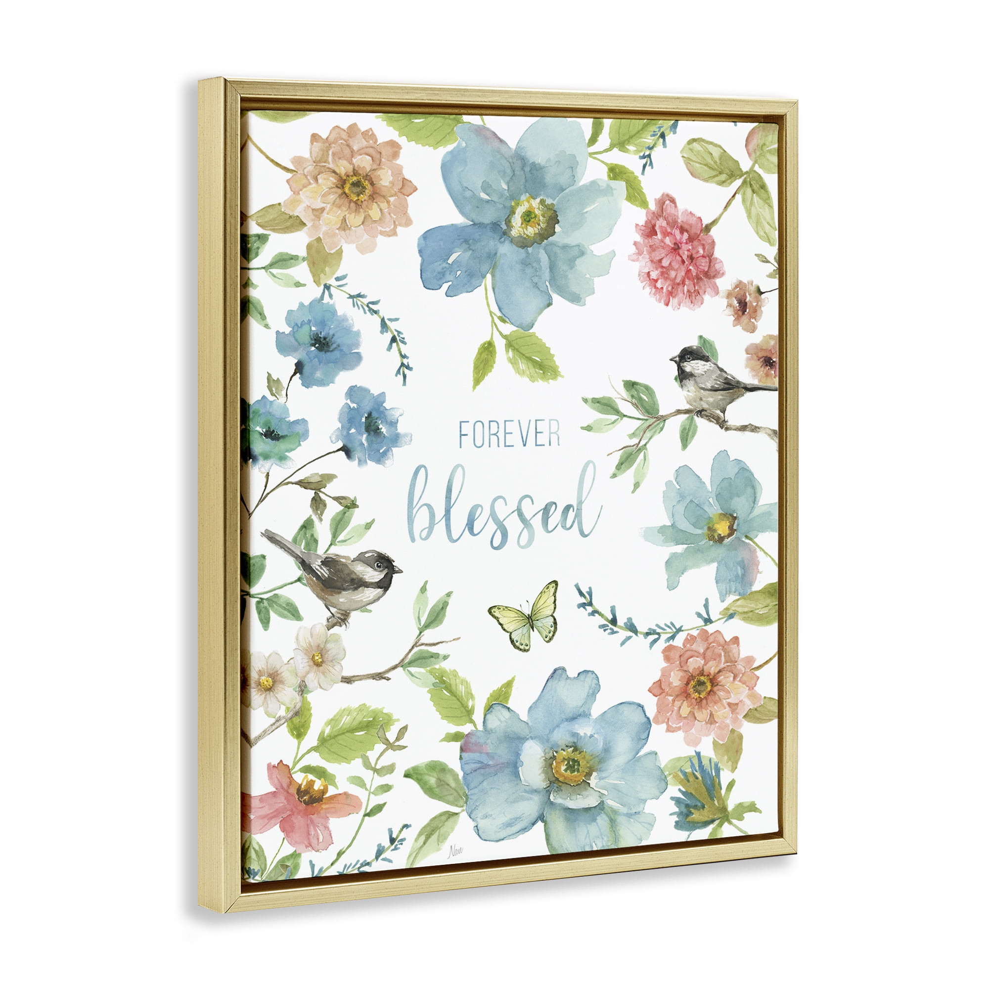 Stupell Industries Forever Blessed Pink & Blue Gold Framed Floater Canvas Wall Art, design by Nan