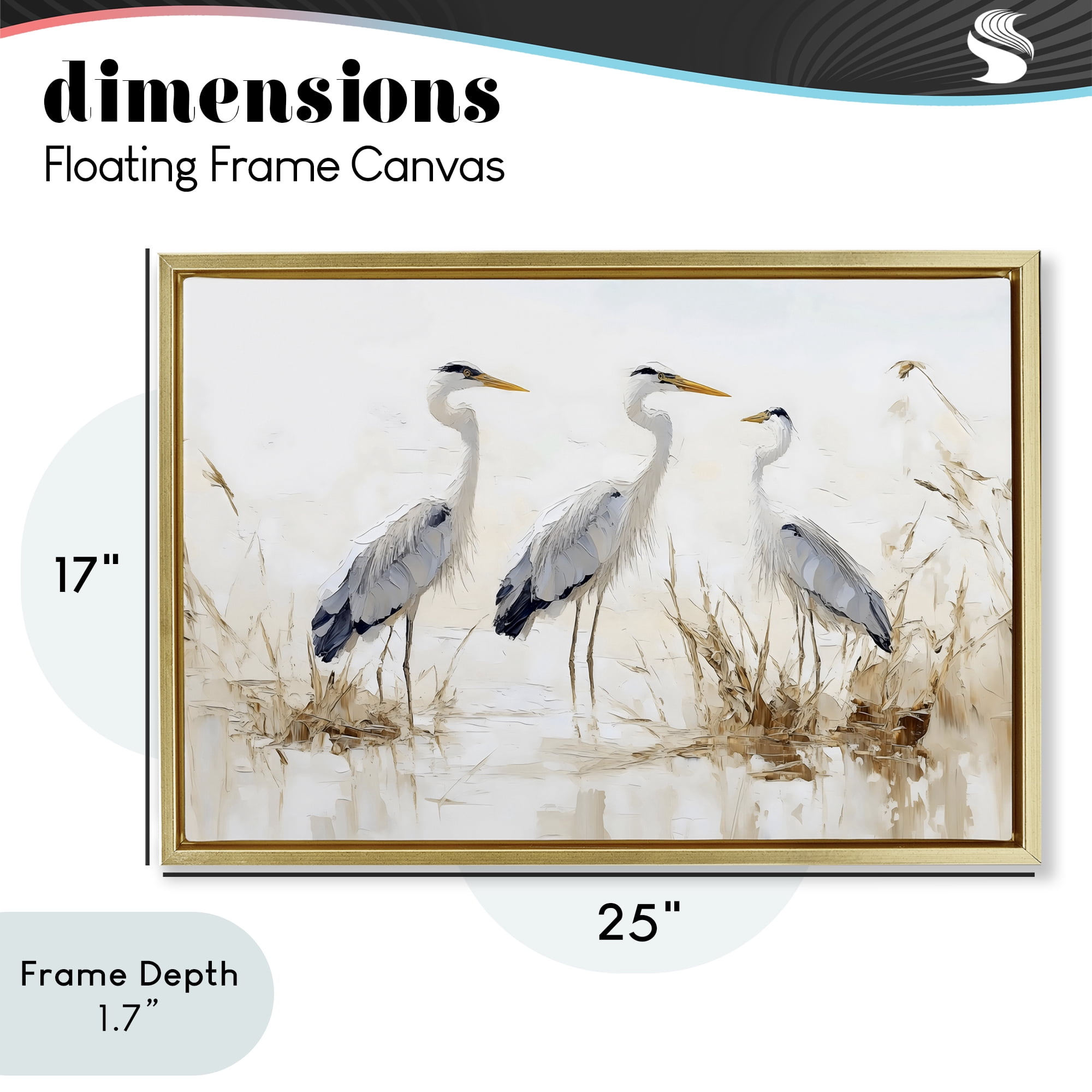 Stupell Industries Neutral Blue Herons in Reeds Gold Framed Floater Canvas Wall Art, design by LSR Design Studio