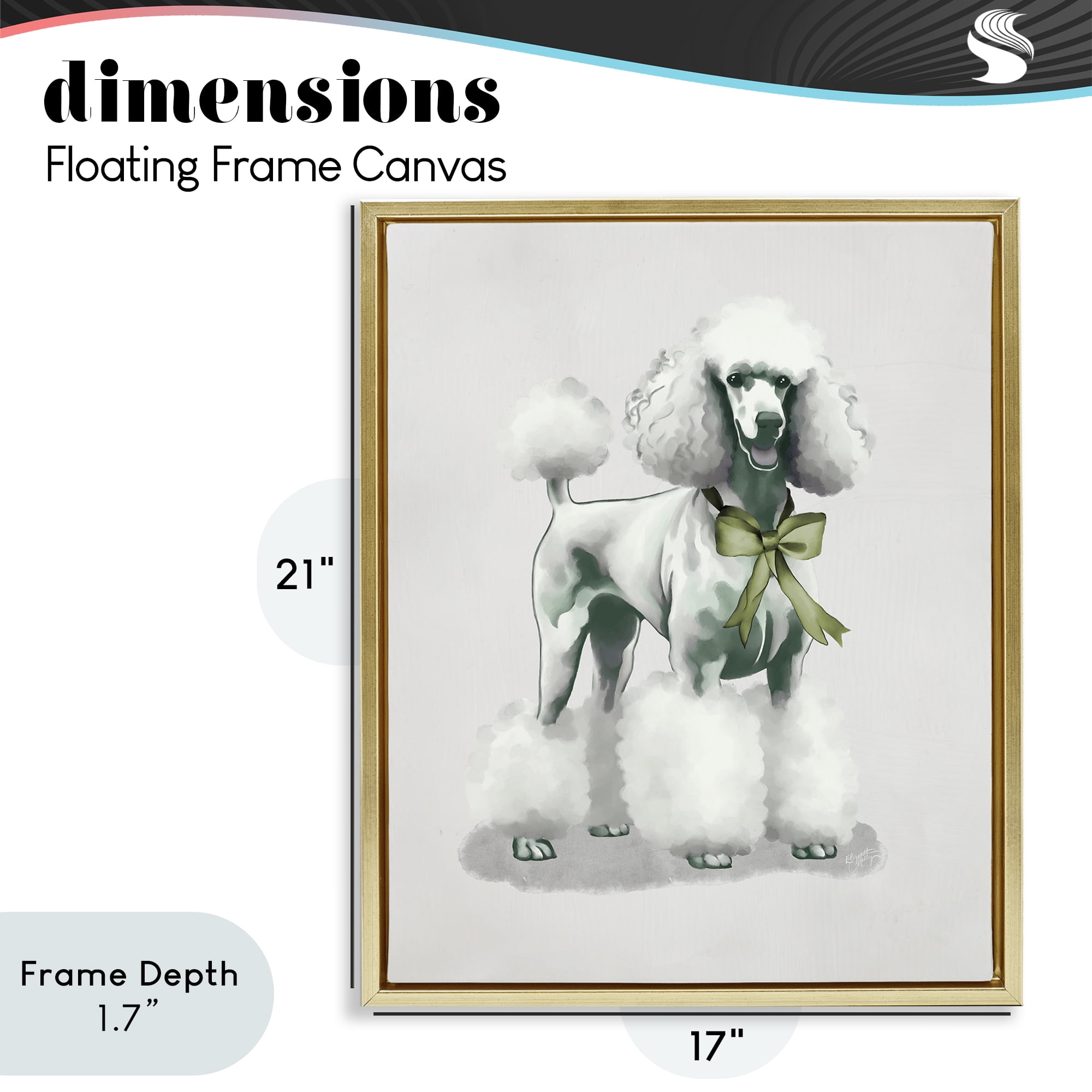 Stupell Industries Graceful Poodle & Ribbon Gold Framed Floater Canvas Wall Art, design by Elizabeth Medley