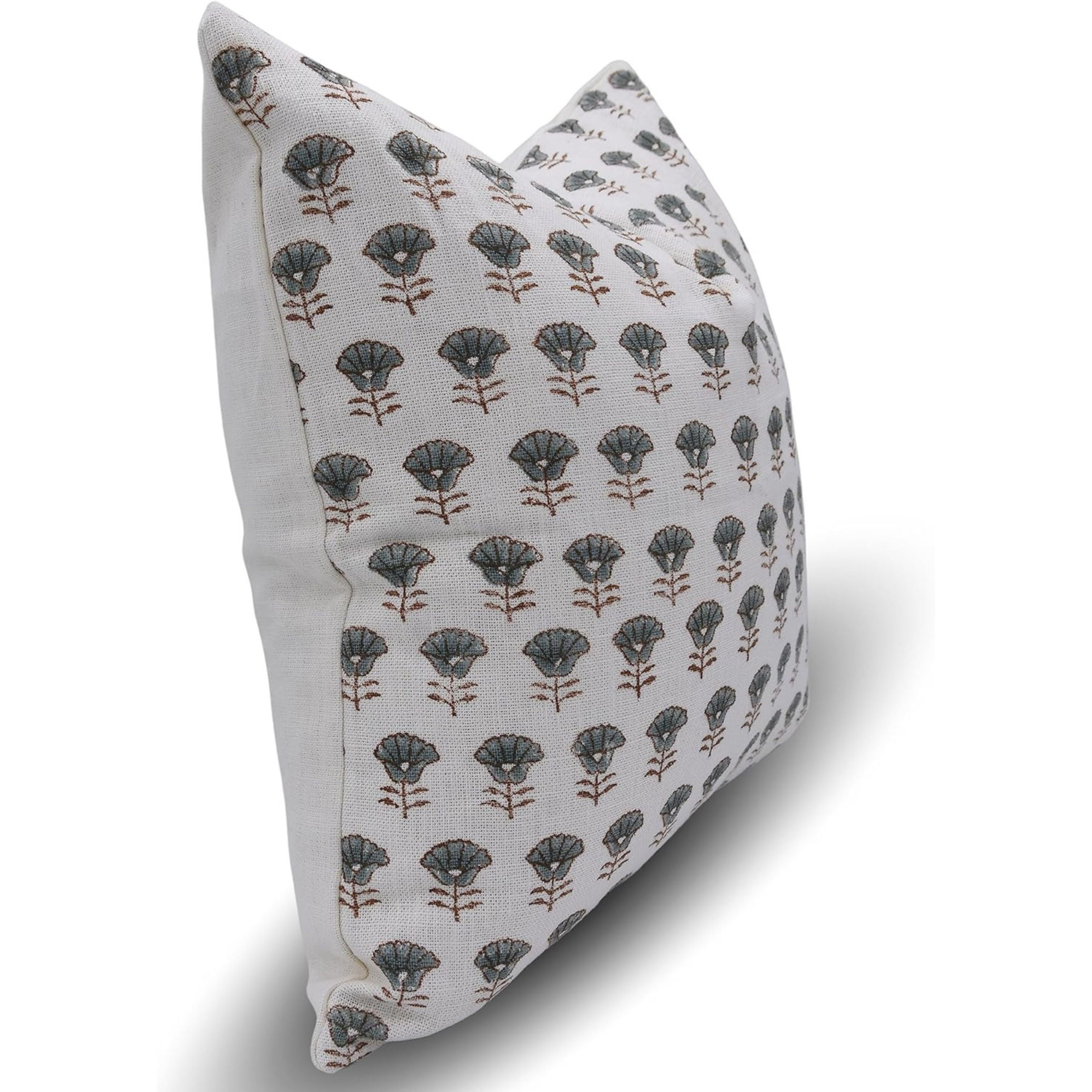 Fabdivine Handmade Block Print Off White Linen Throw Pillow Cover 14x14 Accent Cushion Sofa