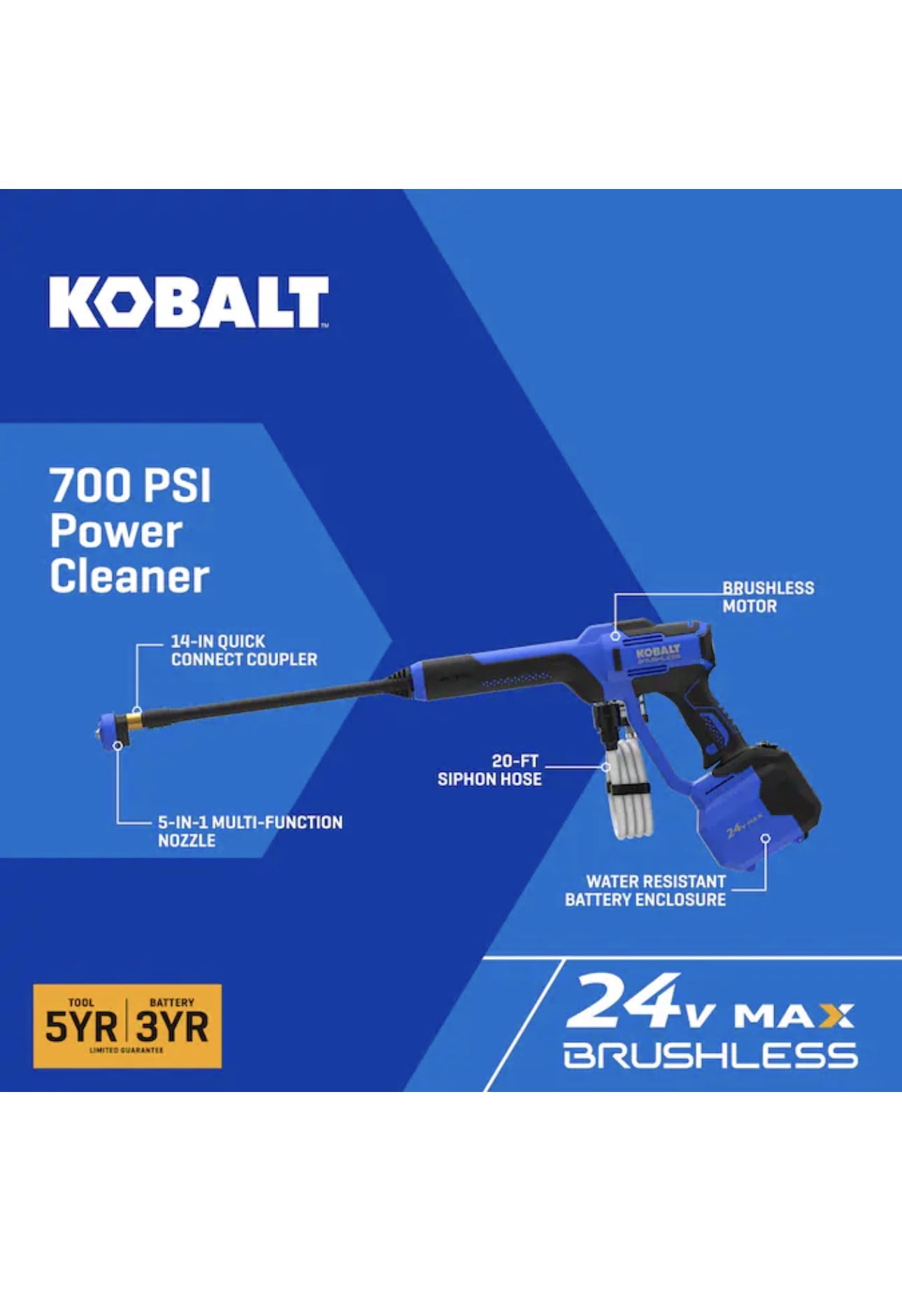 Kobalt 700-PSI 0.8-GPM Cold Water Battery Outdoor power cleaner with 1 Spray Tips