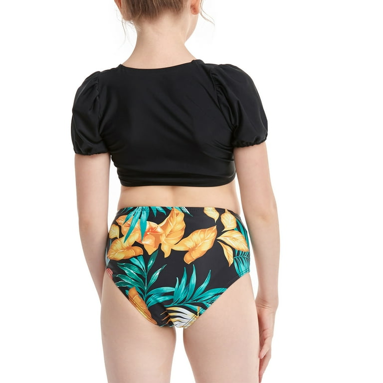 HAPIMO Women s Tankini Swimsuit Boho Floral Print Beachwear High Waist Bathing Suit Summer Seaside Clothes for Girls Ruffle Sleeve Swimwear Sets Sales