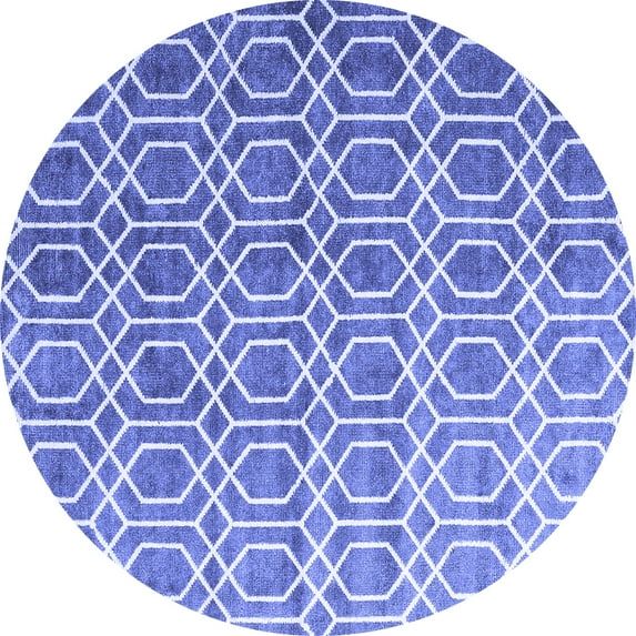 Ahgly Company Machine Washable Indoor Round Abstract Blue Contemporary Area Rugs, 4' Round