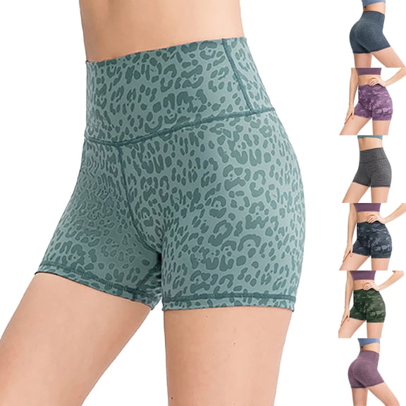 Endives Women's Yoga Short Leopard Print Biker Shorts High Waist Yoga Workout Running Gym Short