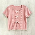 thumbnail image 5 of Jalioing Girls Cute Tops Ruffle Trim Short Sleeve Round Neck Summer Shirts Big Girls Solid Color Bowtie T Shirt 3-14 Years, 5 of 7