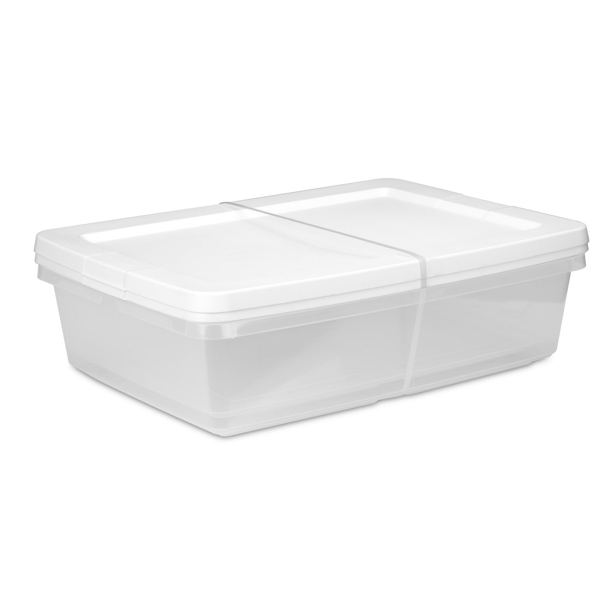 Sterilite Set of (2) 28 Quart Storage Bins, Clear Plastic Storage Bin with Snap-on Lid, White