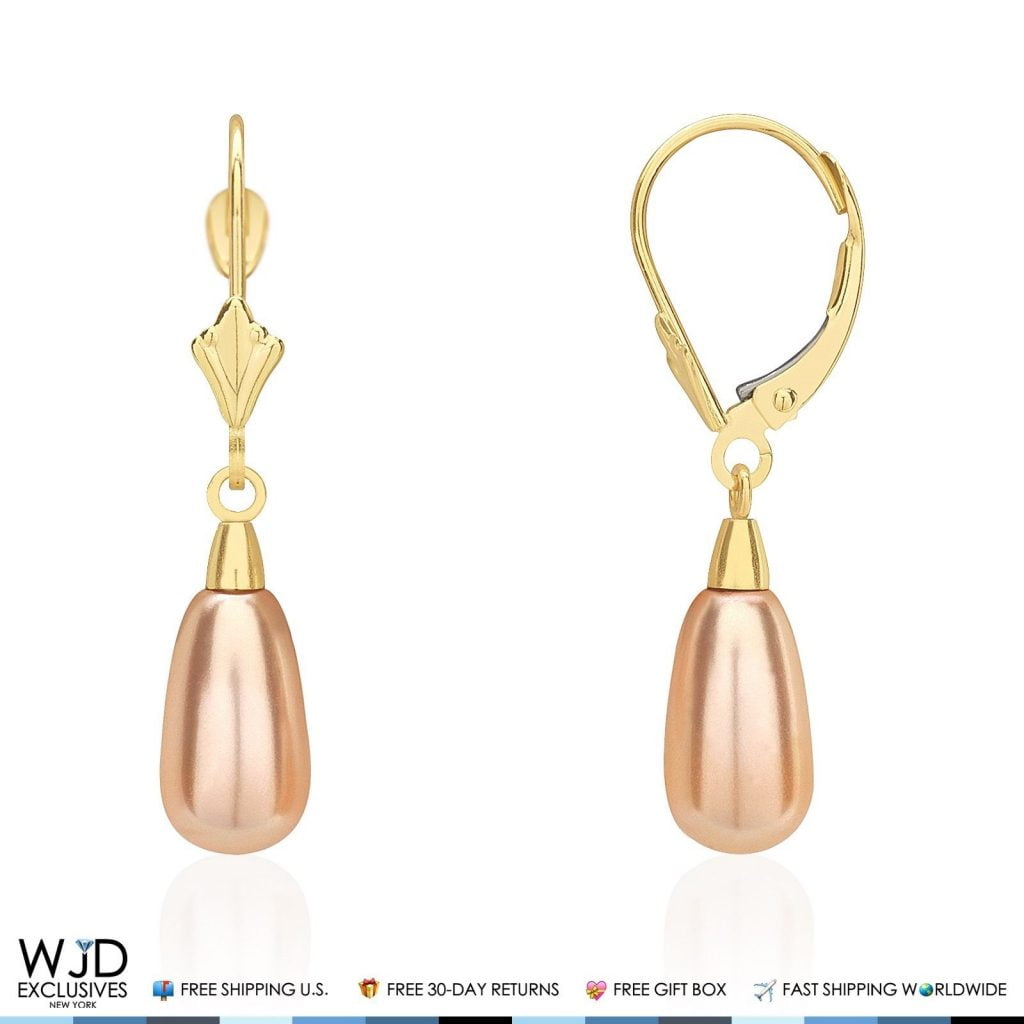 Wjd Exclusives 14K Yellow Gold Teardrop Pearl Leverback Dangle Drop