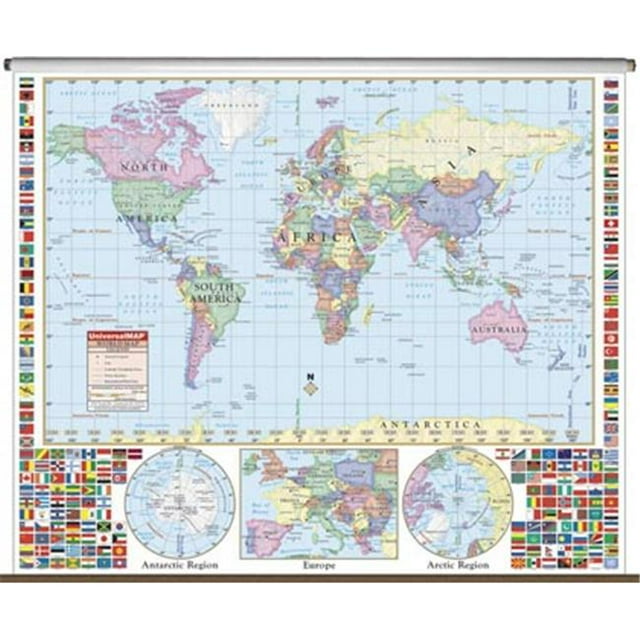 Universal Map 11783 Monde Primaire Mur Map-Roller