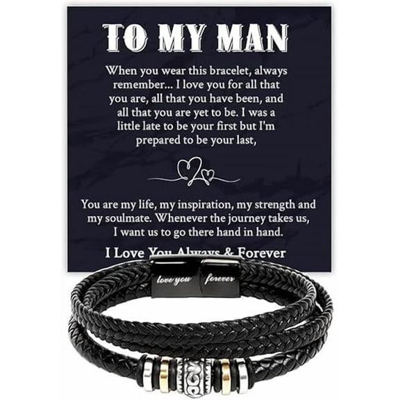 Christmas Gift for Boyfriend from Girlfriend with Message Card and Gift Box, To My Men Bracelet, Anniversary Gift for Husband from Wife, Bracelets for Man, Braided Leather Bracelet