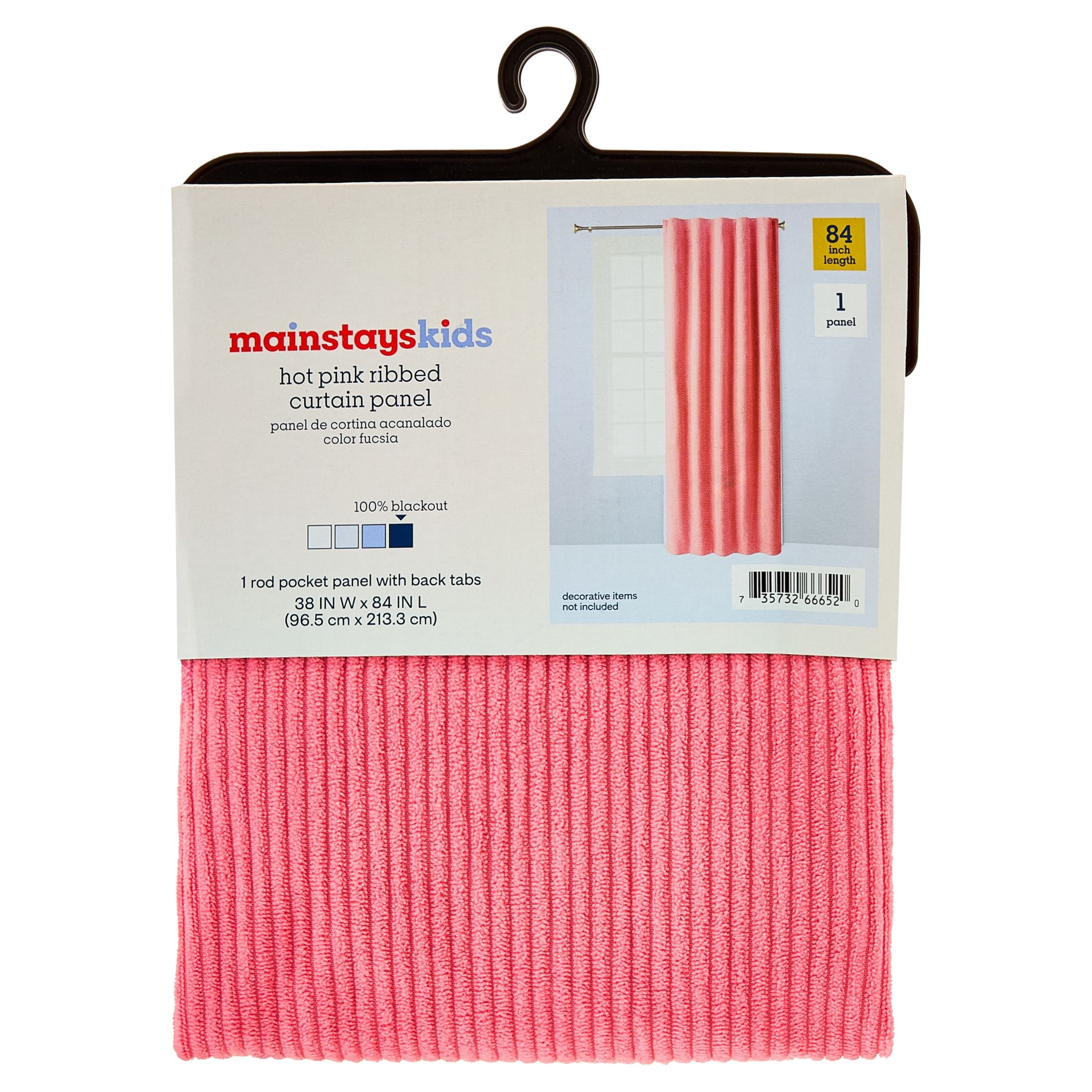 Mainstays Kids Pink Ribbed Corduroy Blackout Single Curtain Panel, Rod Pocket with Back Tabs, 38 in x 84 in