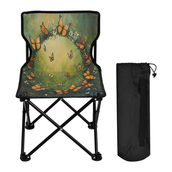 WOBOGO Orange and Black Butterfly Camping Chair Convenient Four Corner Backrest Folding Stool Can Hold Up to 220lbs
