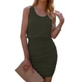 thumbnail image 1 of Vestido ajustado para mujer, chaleco sin mangas fruncido, vestido corto elástico, falda ajustada a la cadera, verde militar M, 1 of 8