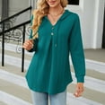 thumbnail image 4 of Kiplyki Fall Hoodies Womens New V-neck Button Drawstring Long Sleeved Loose Tops Sweater, 4 of 4