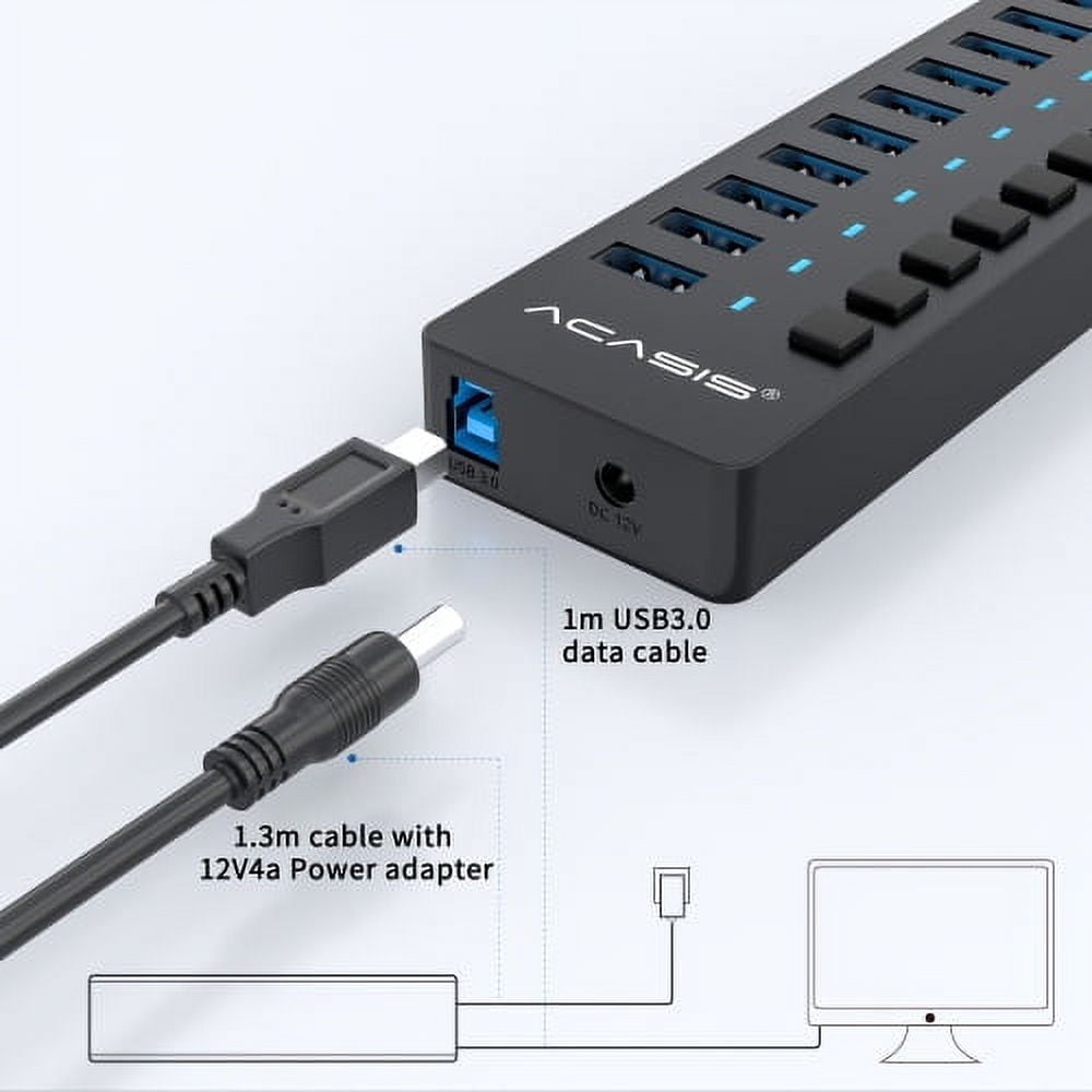 ACASIS USB 3.0 10-Port Hi-Speed Hub with Individual Switches and Group Control Support